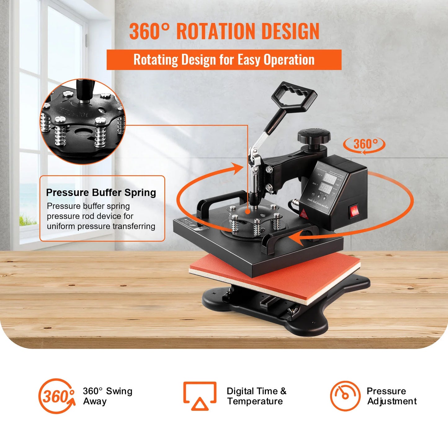 Heat Press Machine, 12×10" Swing-Away Digital