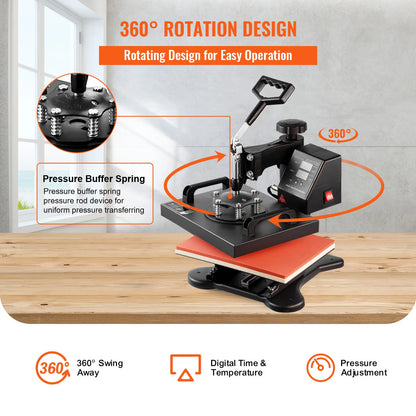 Heat Press Machine, 12×10" Swing-Away Digital
