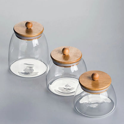 Wooden Lid Glass Sealed Jar Food Container Tea candy Kitchen Storage Bottle Jar Large Capacity Sealed For Kitchen Mason Jars