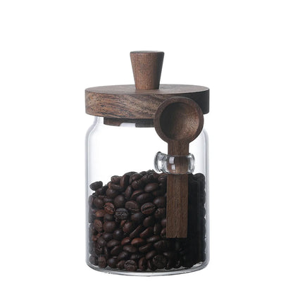 Set of 3 Glass Jars Containers with Wooden Lids Scoop Clear Canister Jars Set for Kitchen Food Coffee Bean Storage Bottle