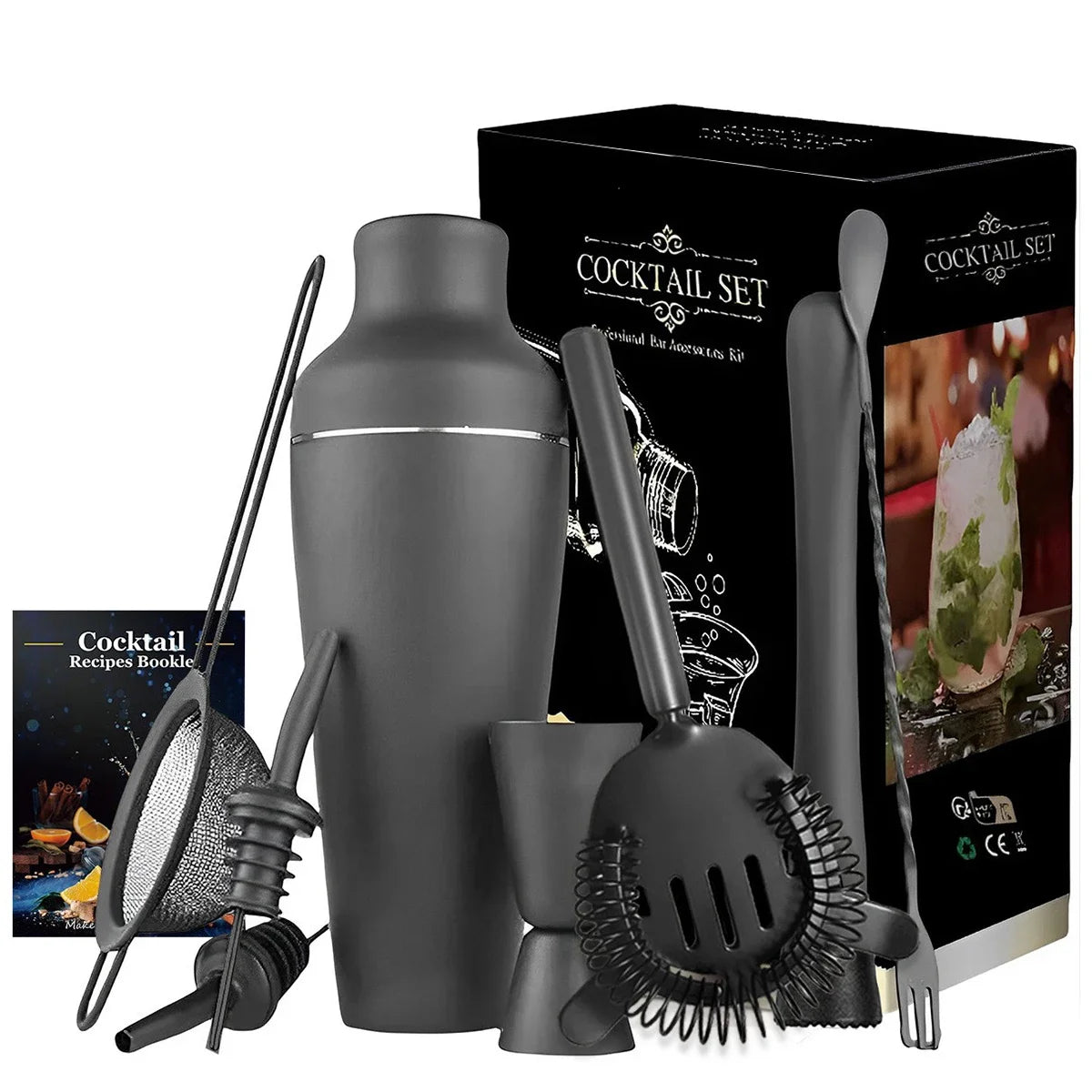 8-Piece Matte Black Cocktail Shaker Set – Complete Bartender Kit