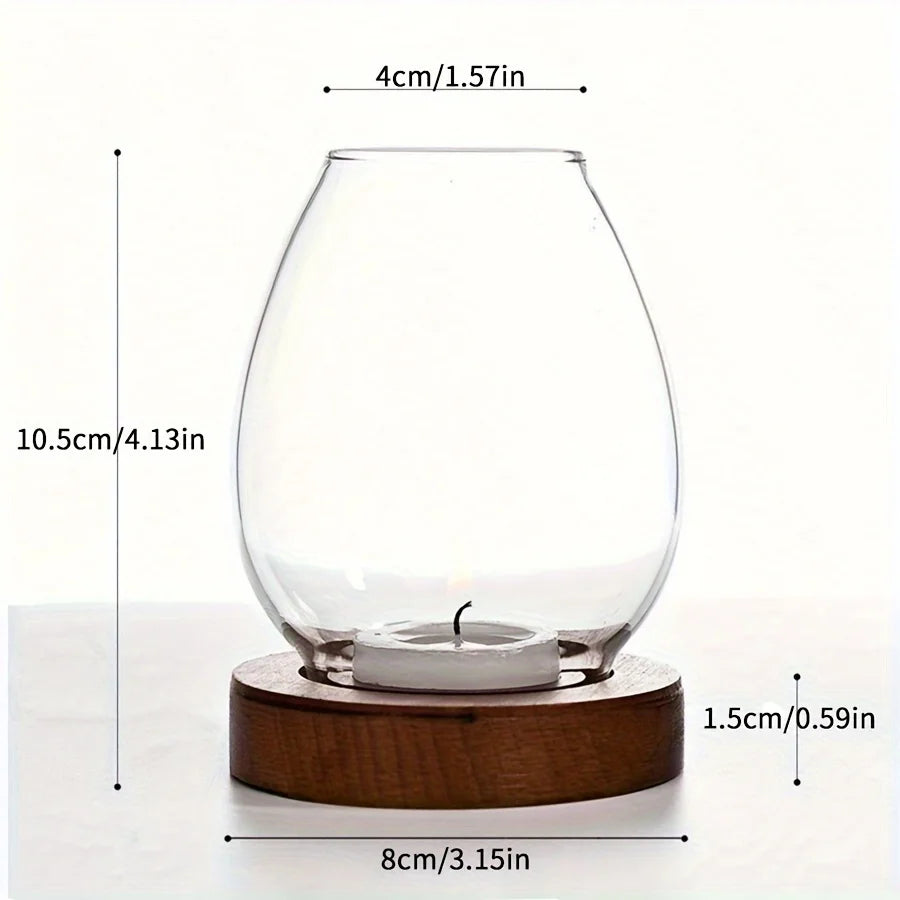 Glass Tealight Candle Holder with Wooden Base
