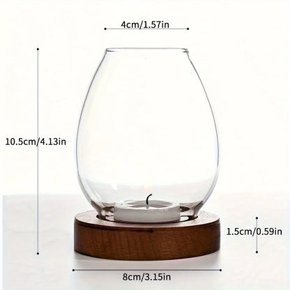Glass Tealight Candle Holder with Wooden Base