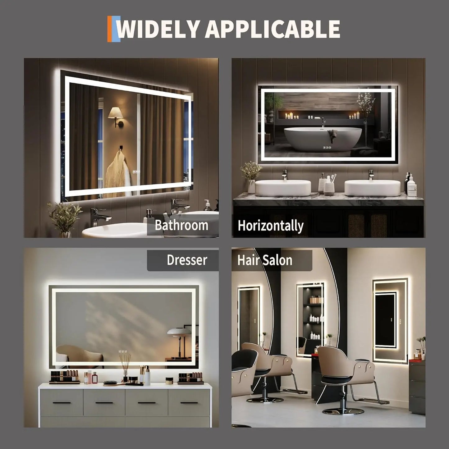 LED Bathroom Mirror, Front & Backlit Dimmable