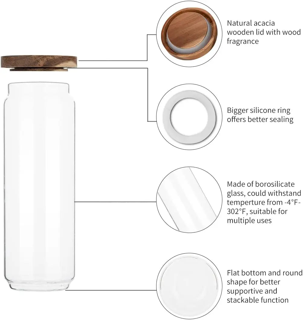 Glass Storage Jars with Wood Lid [Set of 3], 34OZ Airtight Food Containers Stackable for Coffee Beans/Nuts/Pasta/candy/sugar