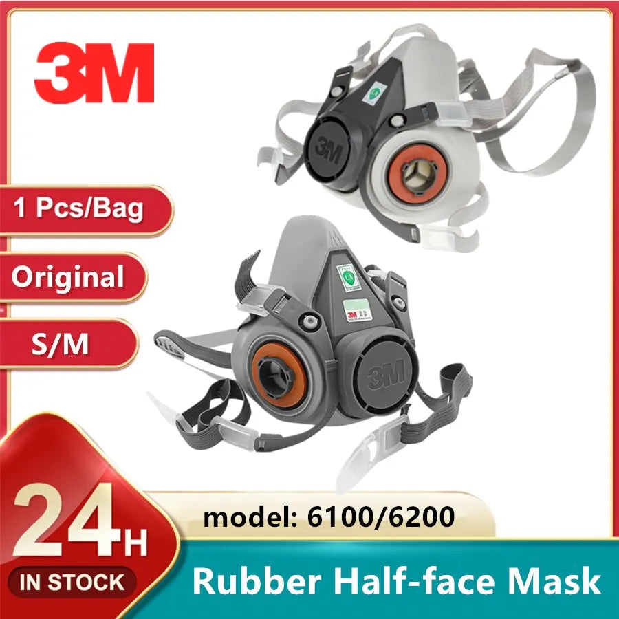 3M 6200/6100 Reusable Half Mask Respirator – Rubber Chemical Dust Mask
