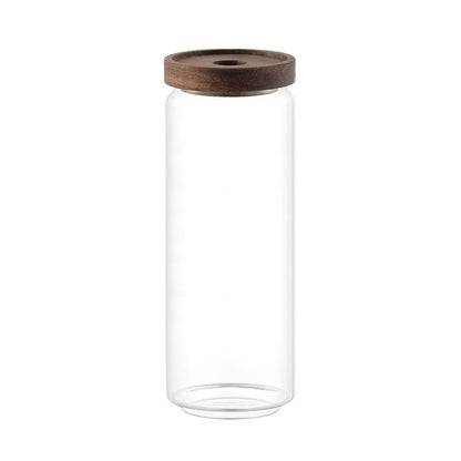 Multi-Use Wooden Lid Glass Food Storage Jar Clear Thicken Airtight Canisters Coffee Beans Round Food Storage Containers Sugar