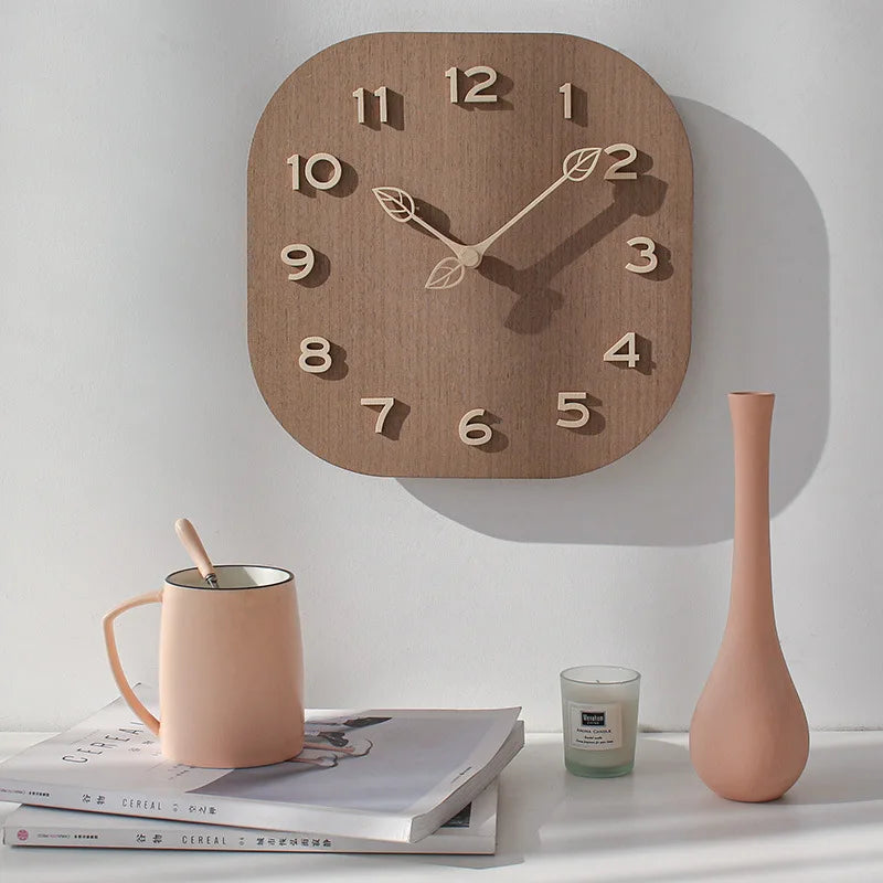 Square Light Luxury Wood Wall Clock