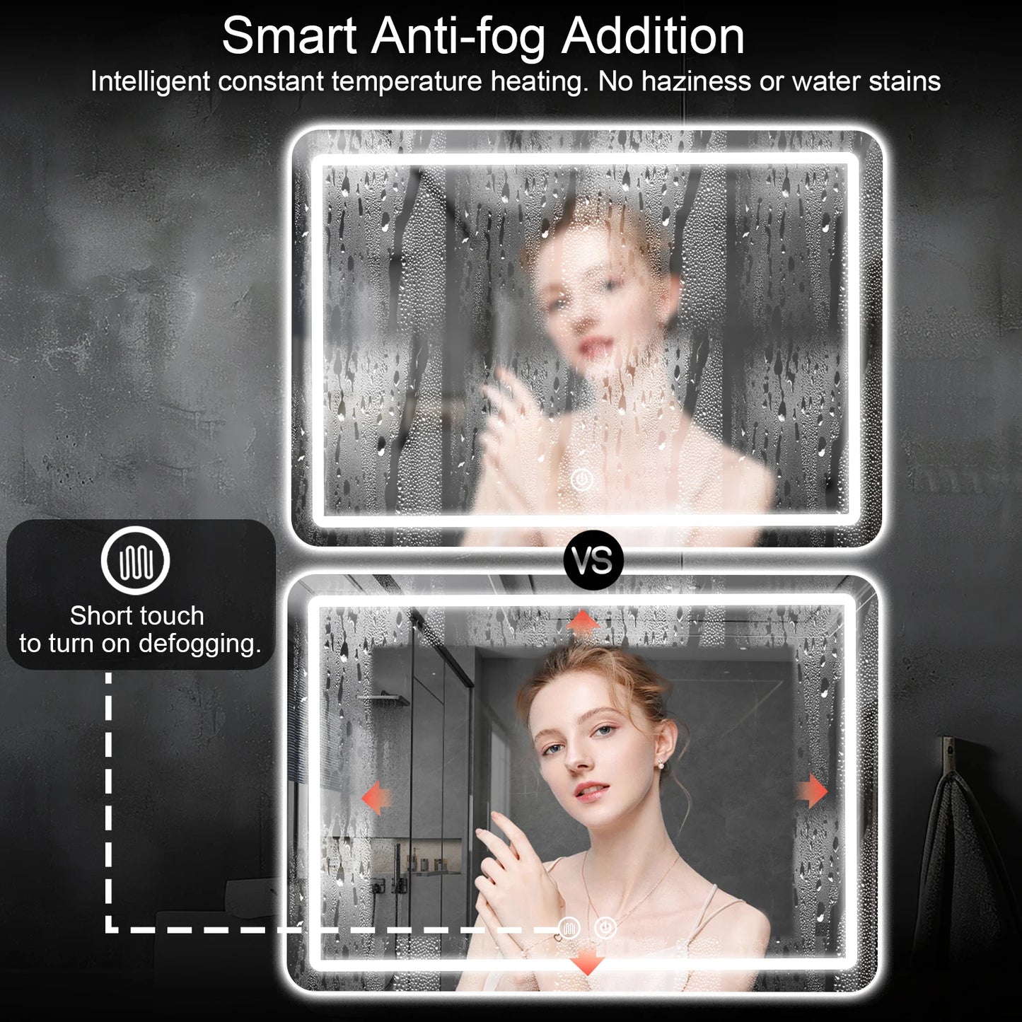 LED Bathroom Mirror, Wall-Mounted Anti-Fog Dimmable