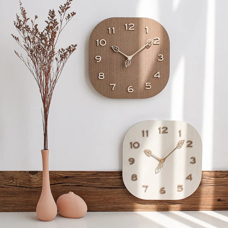 Square Light Luxury Wood Wall Clock