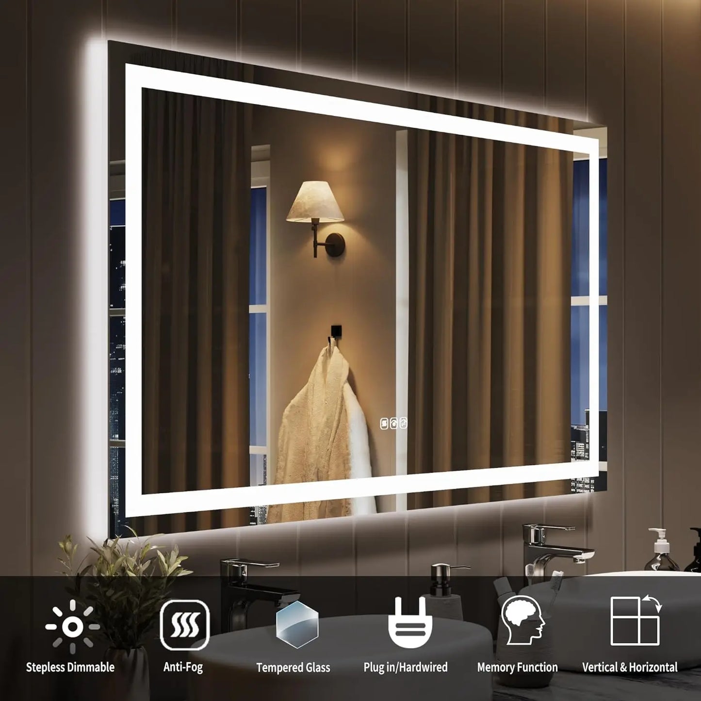 LED Bathroom Mirror, Front & Backlit Dimmable