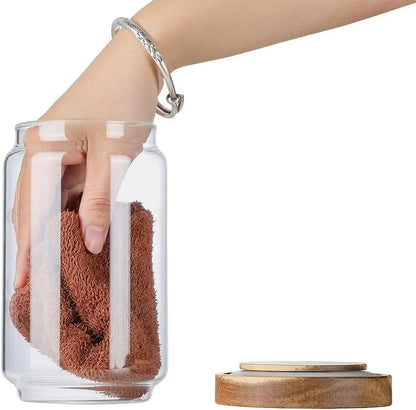 Glass Storage Jars with Wood Lid [Set of 3], 34OZ Airtight Food Containers Stackable for Coffee Beans/Nuts/Pasta/candy/sugar