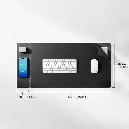 Wireless Charging Desk Mat XL, 15W Fast Charge Mouse Pad with Detachable Magnetic Charging Panel & Document Pocket