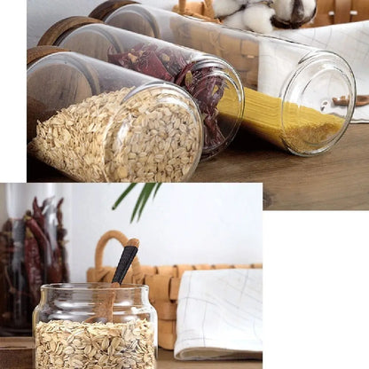Multi-Use Wooden Lid Glass Food Storage Jar Clear Thicken Airtight Canisters Coffee Beans Round Food Storage Containers Sugar
