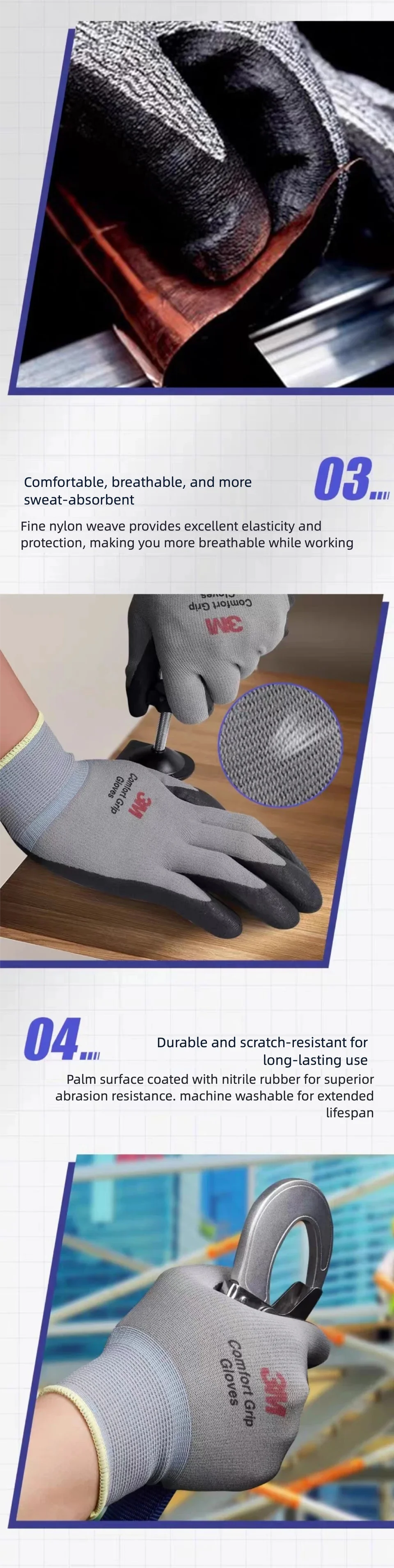 3M Comfort Grip Work Gloves – Nitrile Coated, Breathable & Touchscreen Ready