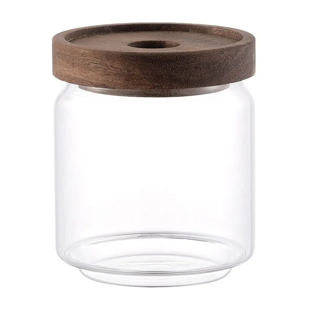 Multi-Use Wooden Lid Glass Food Storage Jar Clear Thicken Airtight Canisters Coffee Beans Round Food Storage Containers Sugar