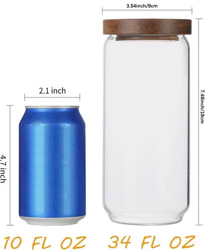 Glass Storage Jars with Wood Lid [Set of 3], 34OZ Airtight Food Containers Stackable for Coffee Beans/Nuts/Pasta/candy/sugar
