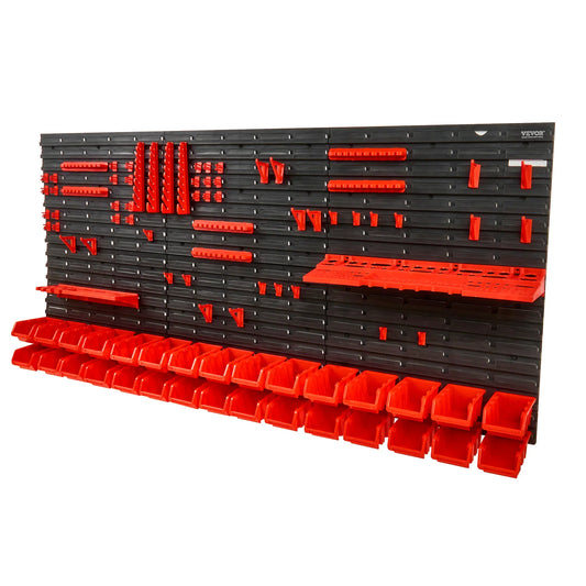 Wall Mounted Storage Bins with Wall Panel & Hooks | 30 or 48 Bin Parts Rack Organizer
