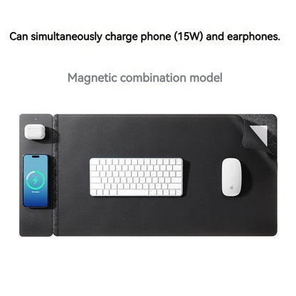 Wireless Charging Desk Mat XL, 15W Fast Charge Mouse Pad with Detachable Magnetic Charging Panel & Document Pocket