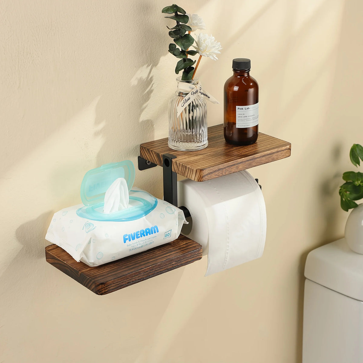 Wall-Mounted Toilet Paper Holder with Shelf