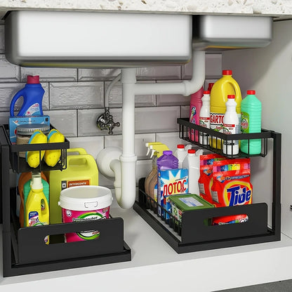 2-Tier Sliding Under Sink Organizer – Rustproof Metal Storage