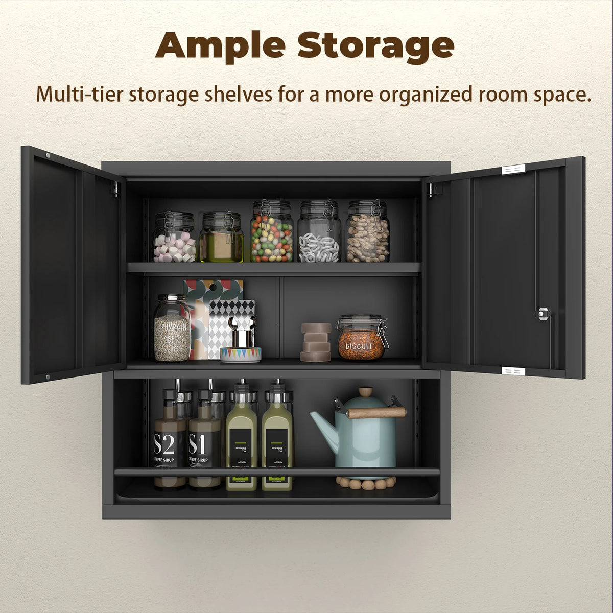 Wall Mounted Lockable Steel Storage Cabinet with Adjustable Shelves