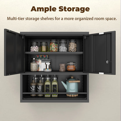 Wall Mounted Lockable Steel Storage Cabinet with Adjustable Shelves