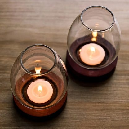 Glass Tealight Candle Holder with Wooden Base