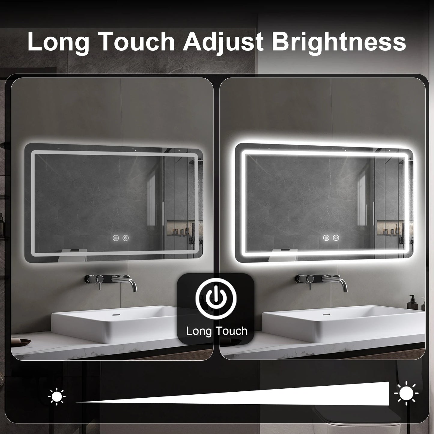 LED Bathroom Mirror, Wall-Mounted Anti-Fog Dimmable