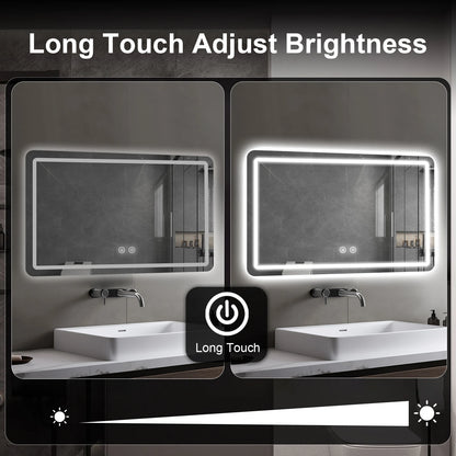 LED Bathroom Mirror, Wall-Mounted Anti-Fog Dimmable