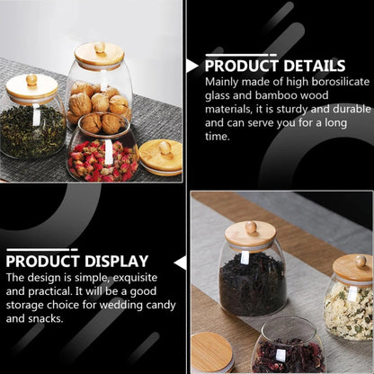 Wooden Lid Glass Sealed Jar Food Container Tea candy Kitchen Storage Bottle Jar Large Capacity Sealed For Kitchen Mason Jars