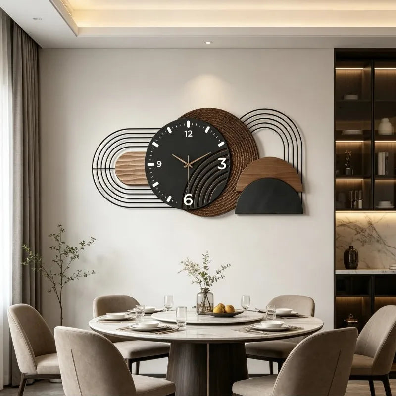 Large Oval Wooden Wall Clock, Modern Minimalist, Silent