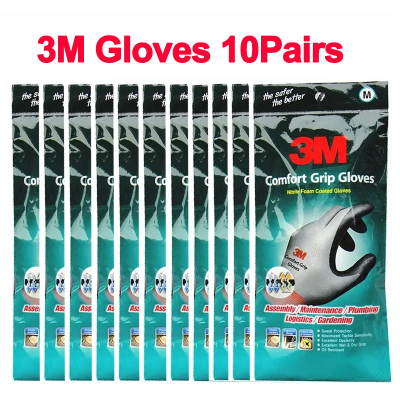 3M Nitrile Coated Work Gloves – 10 Pairs, Breathable Anti-Slip Knit Fabric