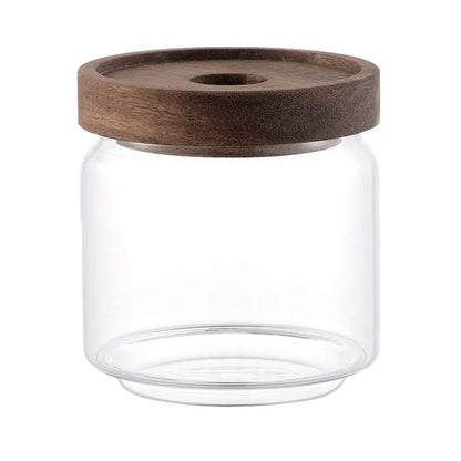 Multi-Use Wooden Lid Glass Food Storage Jar Clear Thicken Airtight Canisters Coffee Beans Round Food Storage Containers Sugar