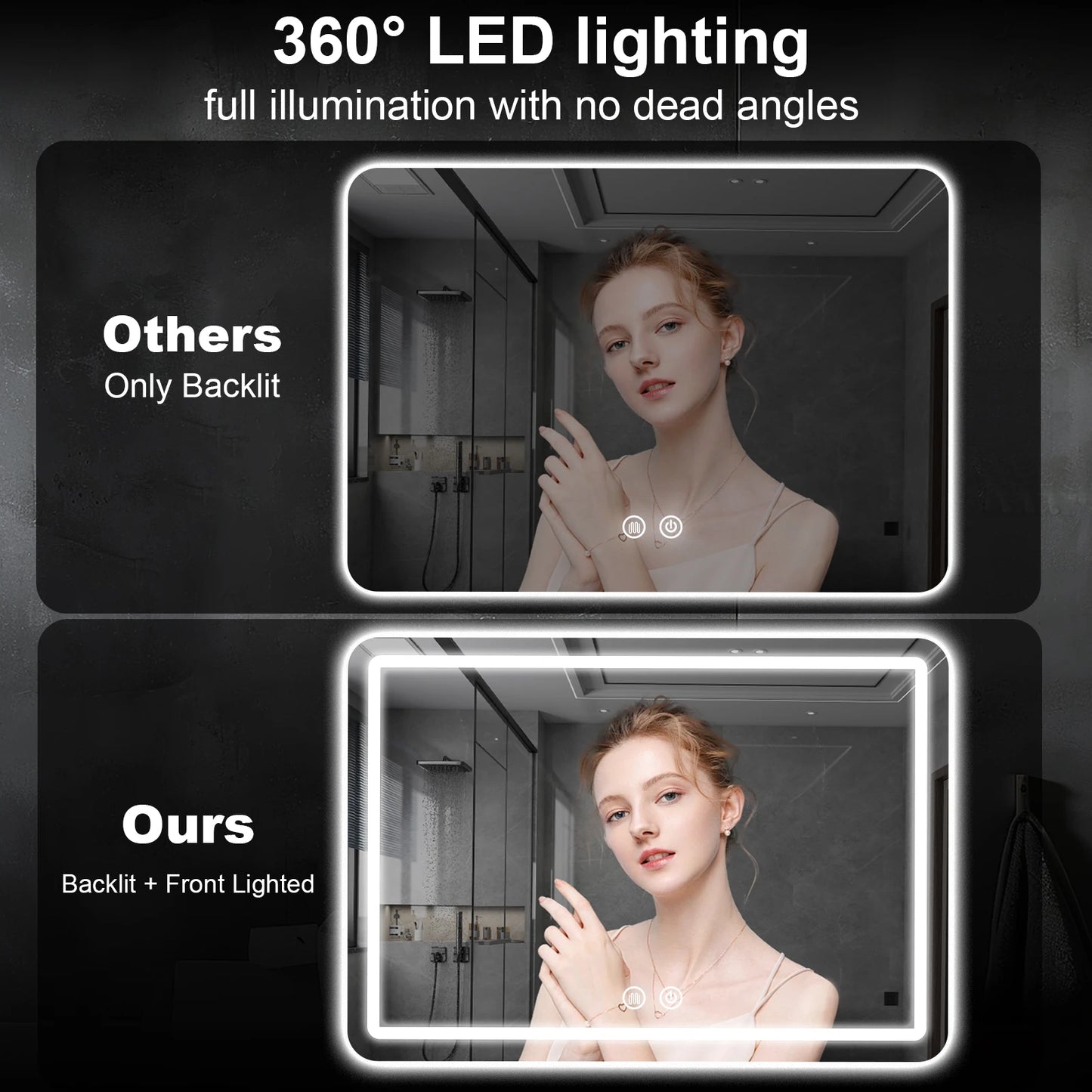 LED Bathroom Mirror, Wall-Mounted Anti-Fog Dimmable