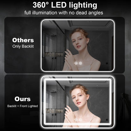 LED Bathroom Mirror, Wall-Mounted Anti-Fog Dimmable