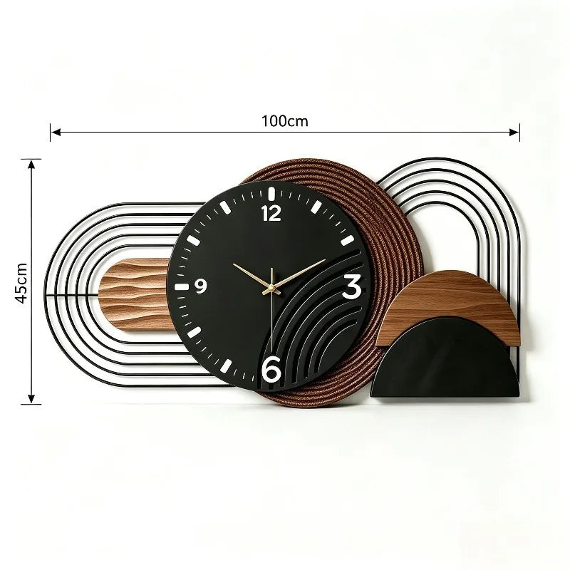 Large Oval Wooden Wall Clock, Modern Minimalist, Silent