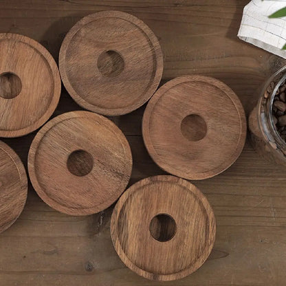 Multi-Use Wooden Lid Glass Food Storage Jar Clear Thicken Airtight Canisters Coffee Beans Round Food Storage Containers Sugar