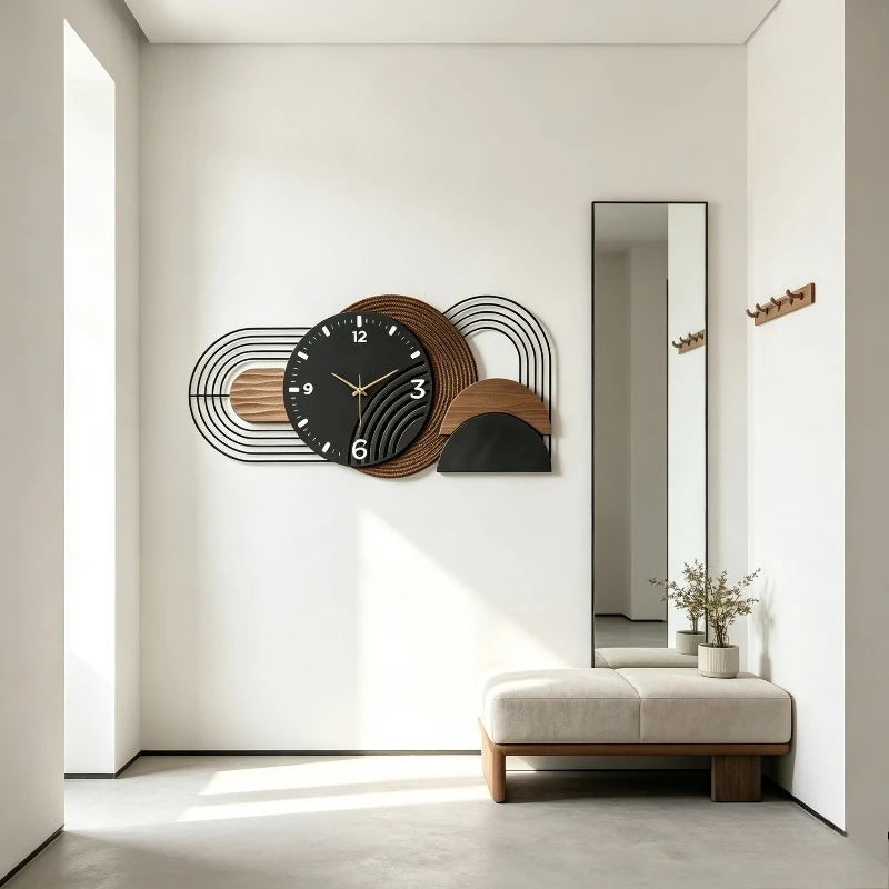 Large Oval Wooden Wall Clock, Modern Minimalist, Silent