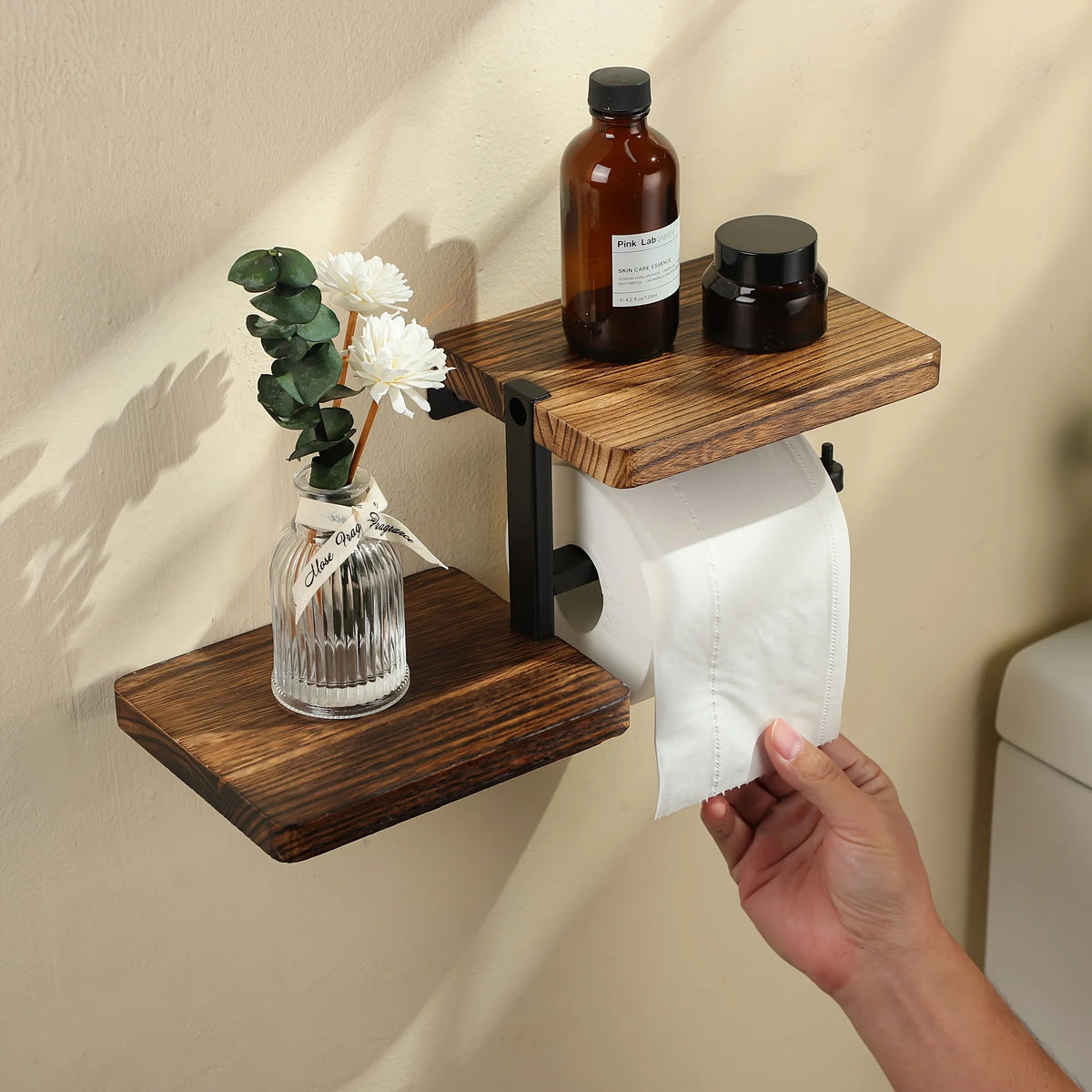 Wall-Mounted Toilet Paper Holder with Shelf