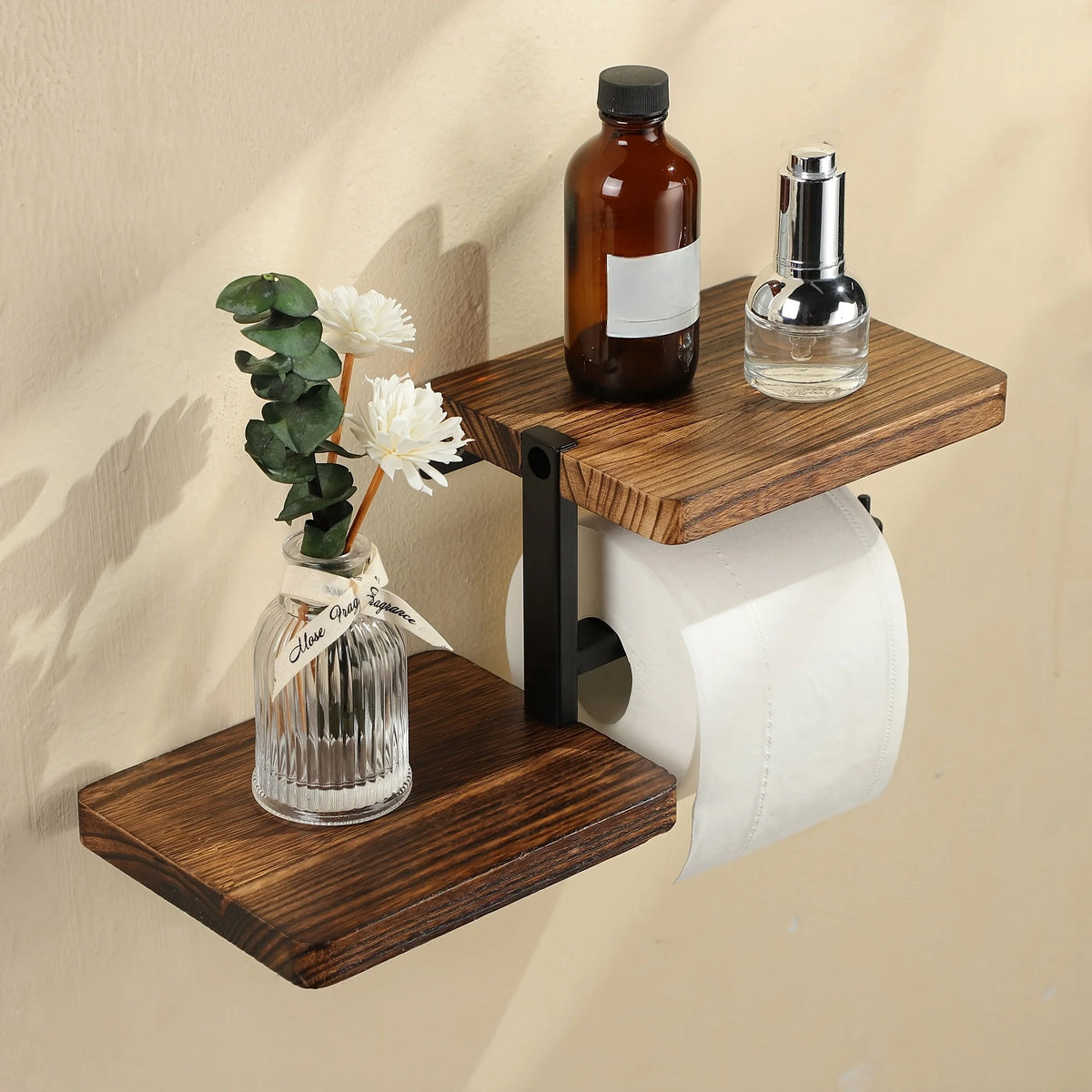 Wall-Mounted Toilet Paper Holder with Shelf