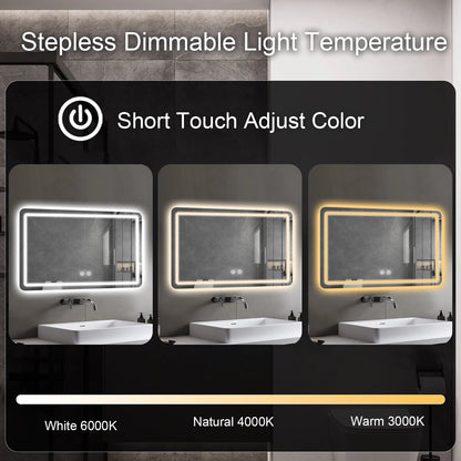 LED Bathroom Mirror, Wall-Mounted Anti-Fog Dimmable