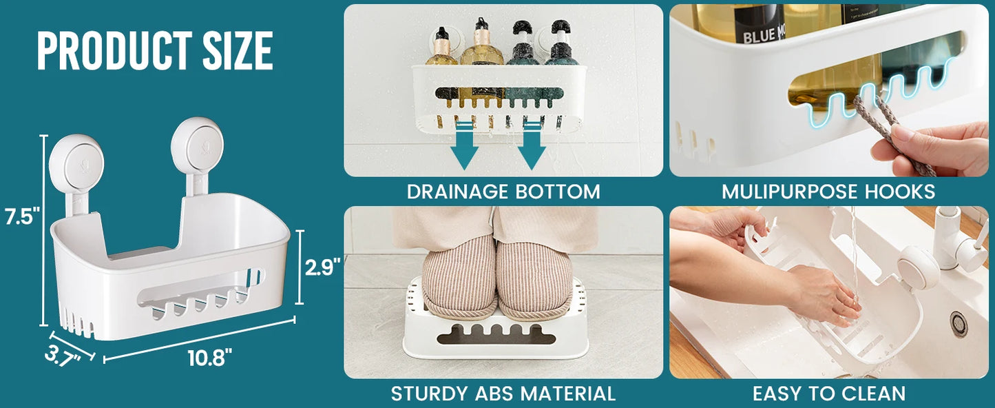 Corner Shower Shelf – No-Drill Suction Cup Bathroom Storage Basket