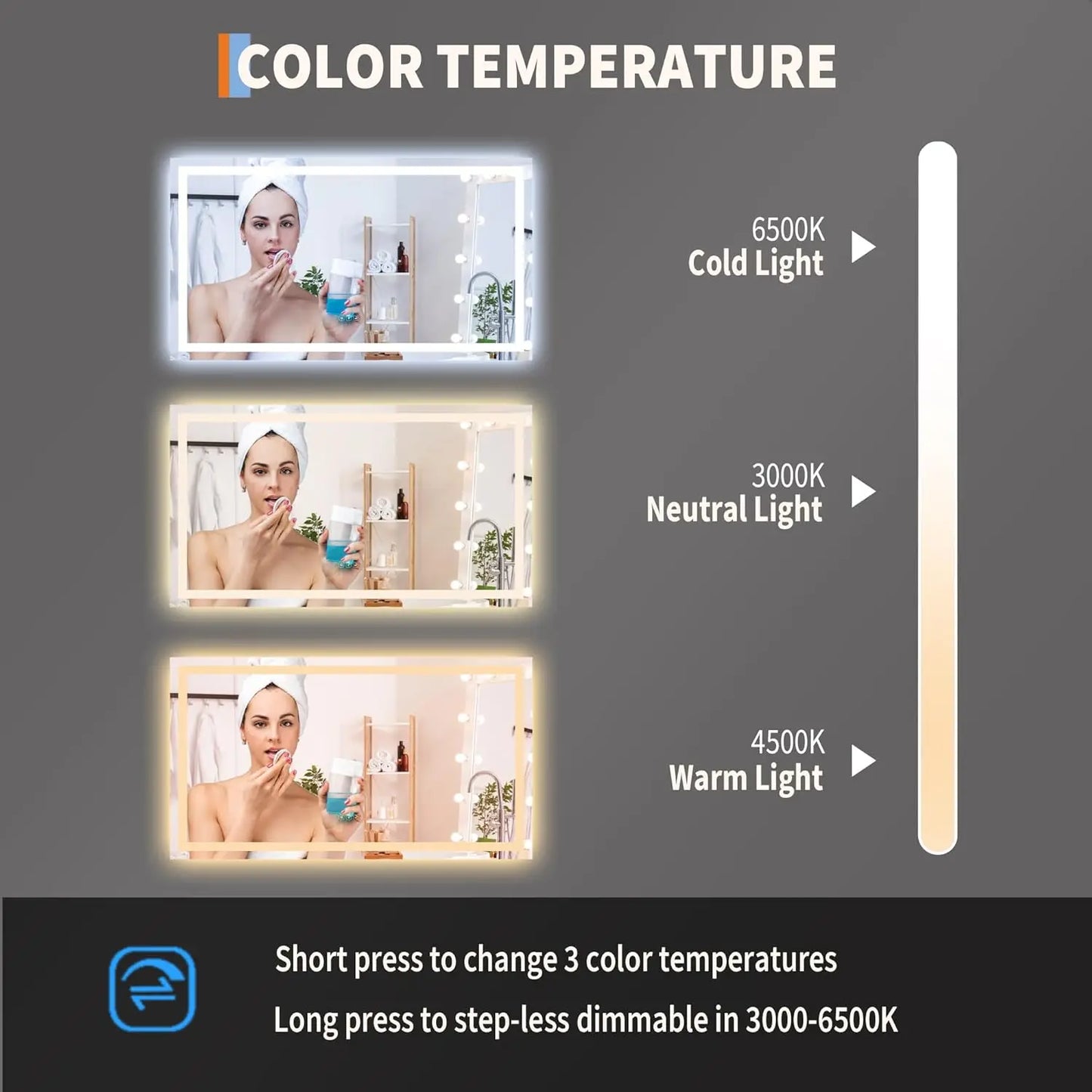 LED Bathroom Mirror, Front & Backlit Dimmable
