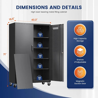 Yizosh Metal Garage Storage Cabinet – Rolling Steel with Locking Doors