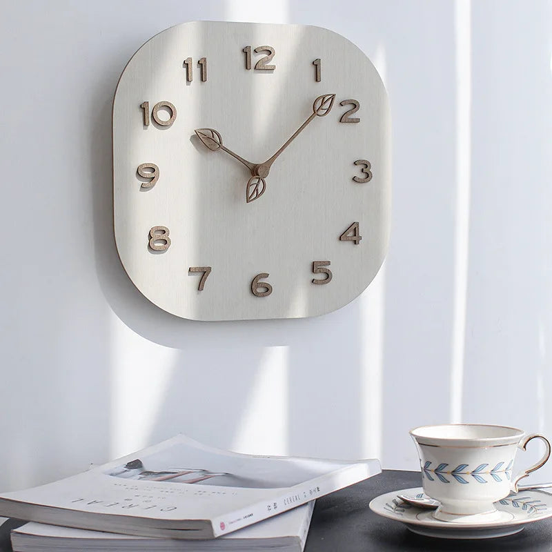 Square Light Luxury Wood Wall Clock