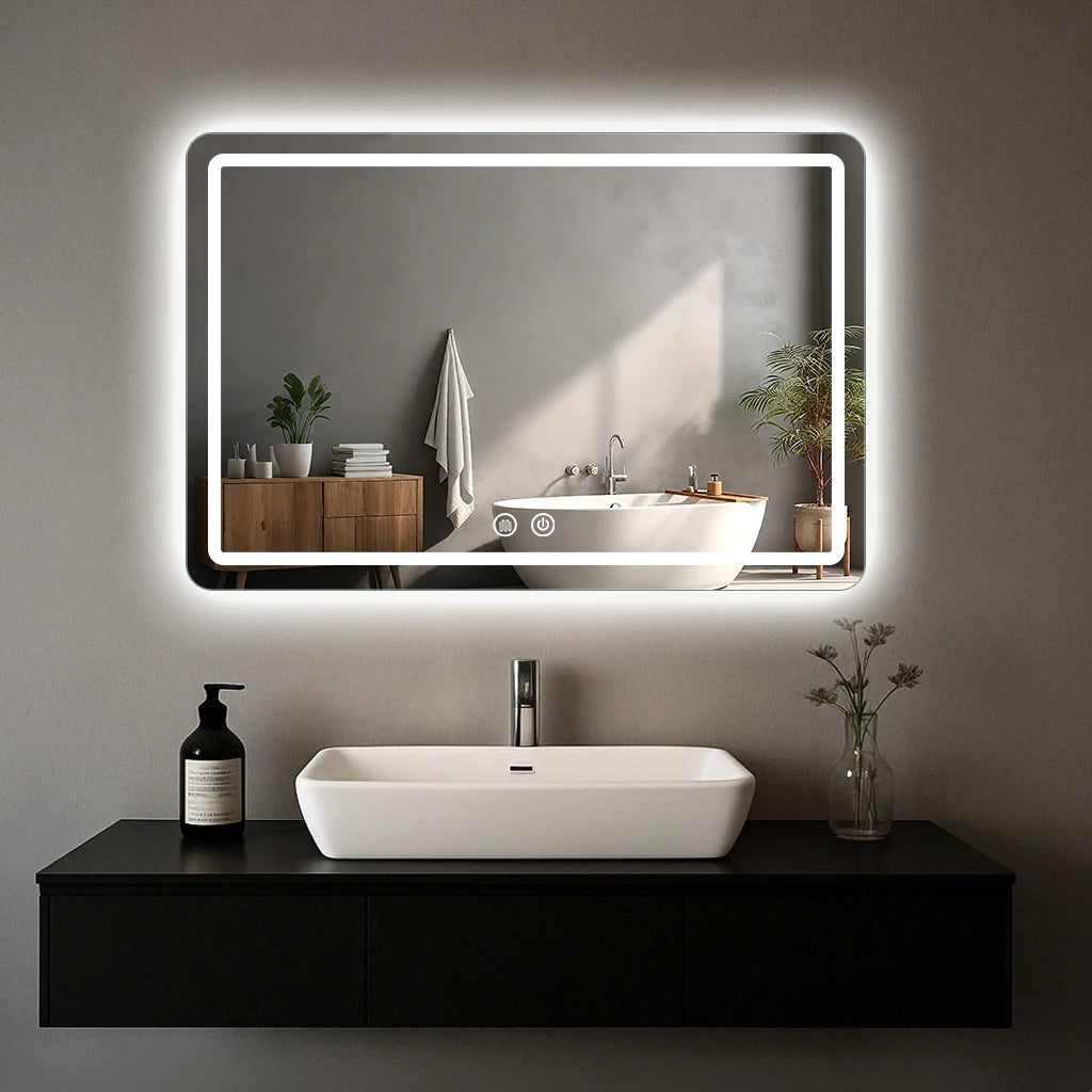 LED Bathroom Mirror, Wall-Mounted Anti-Fog Dimmable