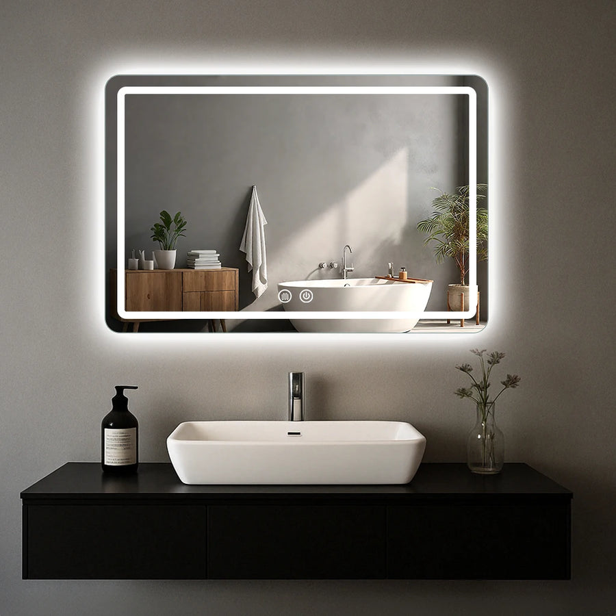 LED Bathroom Mirror, Wall-Mounted Anti-Fog Dimmable