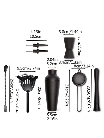 8-Piece Matte Black Cocktail Shaker Set – Complete Bartender Kit