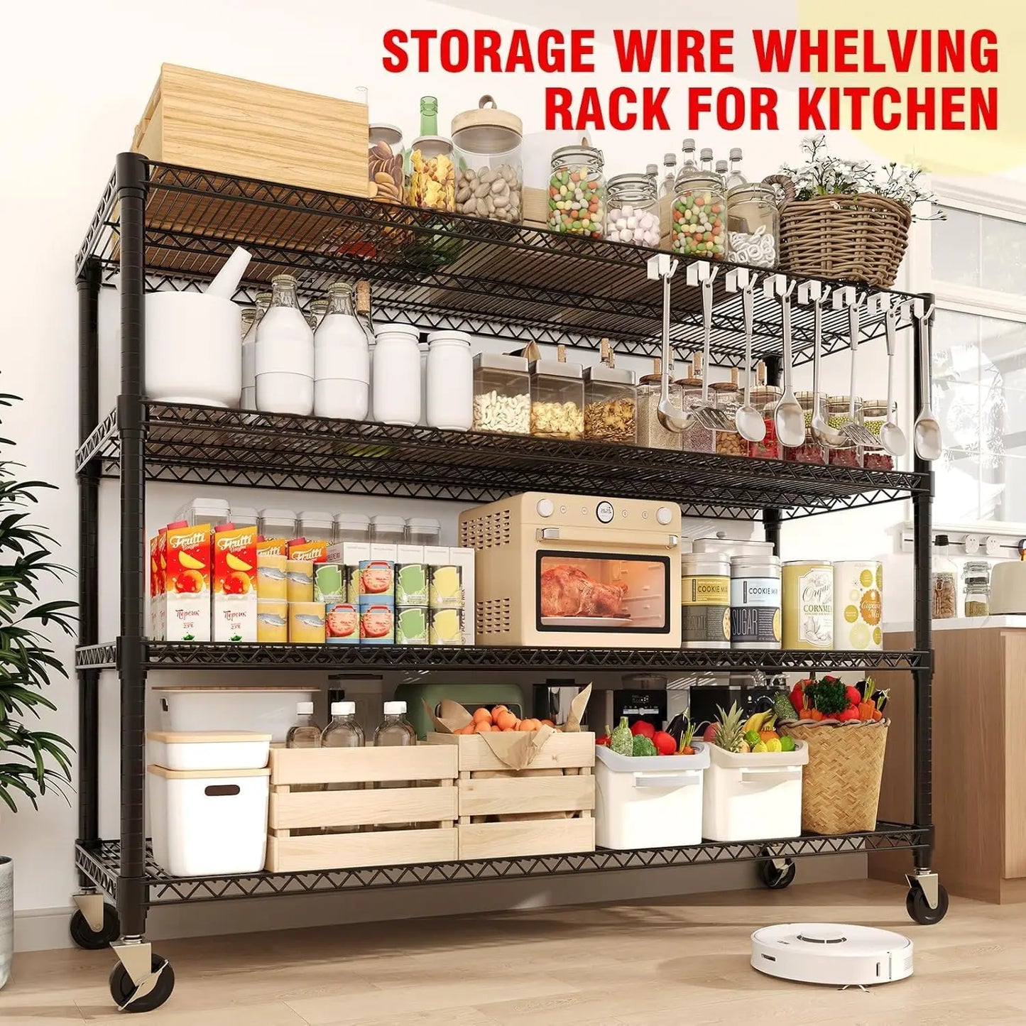 Industrial Wire Shelving – 4-Tier Heavy-Duty Metal Storage Rack